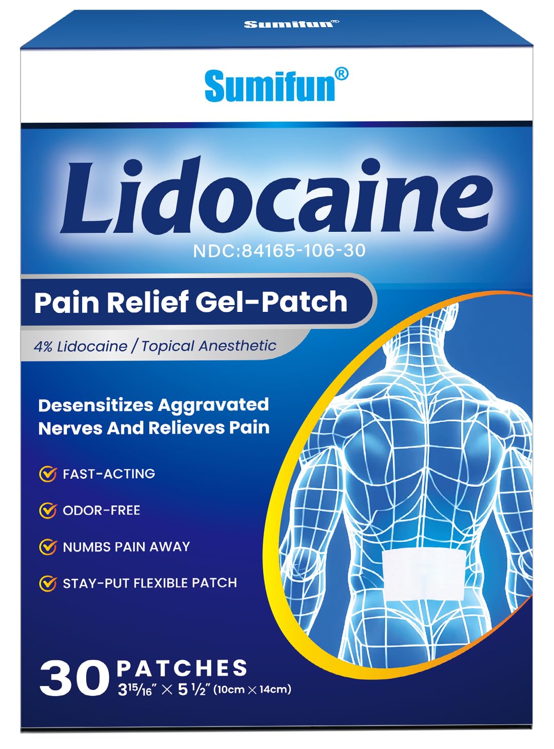 Sumifun lidocaine patch front view showing a large sheet for targeted relief