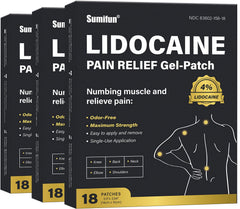 Sumifun lidocaine patch pack front view, 54-count box for targeted relief.