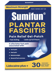Sumifun lidocaine patch packaging front for plantar fascia relief.