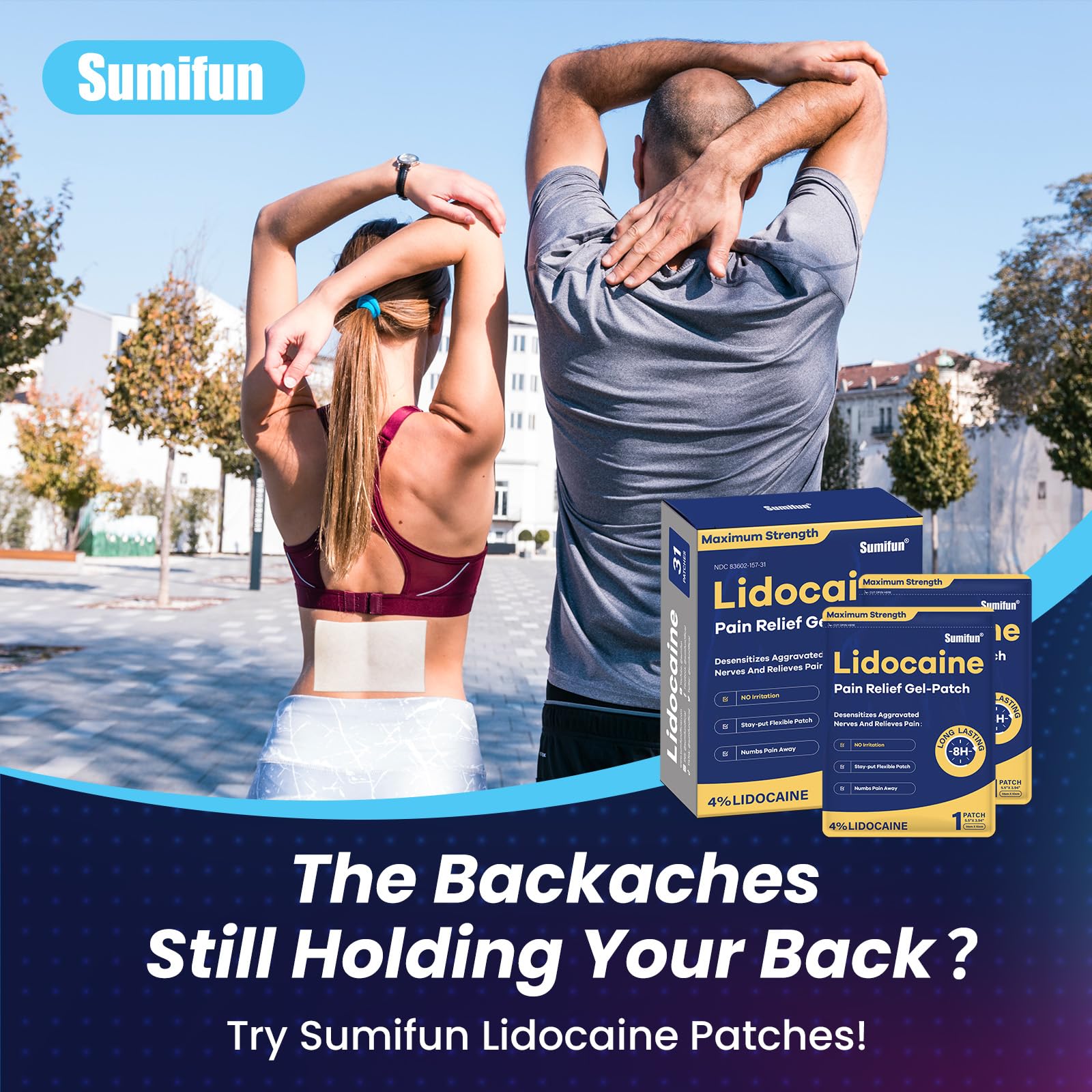 Sumifun lidocaine patch shoulder application aids upper body relief during workouts.