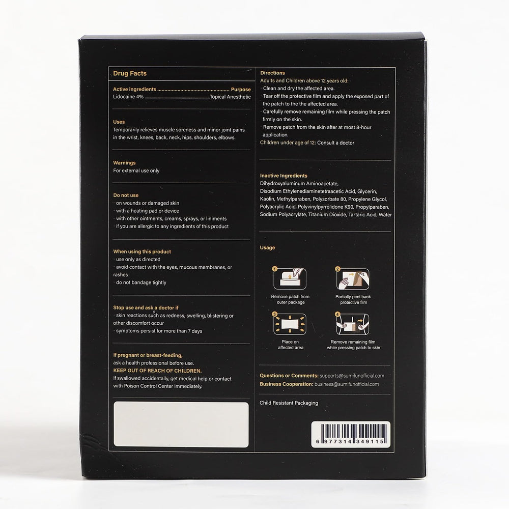 Sumifun lidocaine patches packaging for safe storage