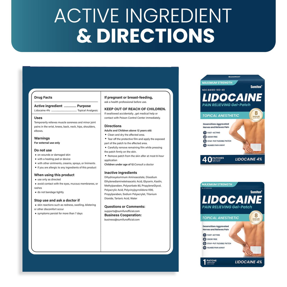 Sumifun unscented lidocaine patch formula for discreet daily relief.