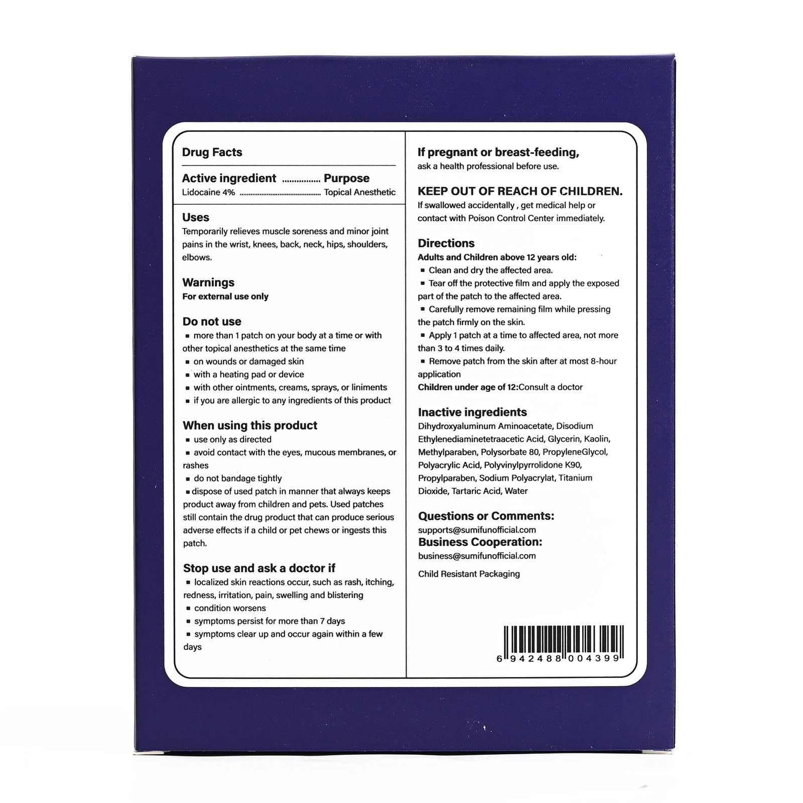 Sumifun XL Lidocaine patch packaging box for easy storage