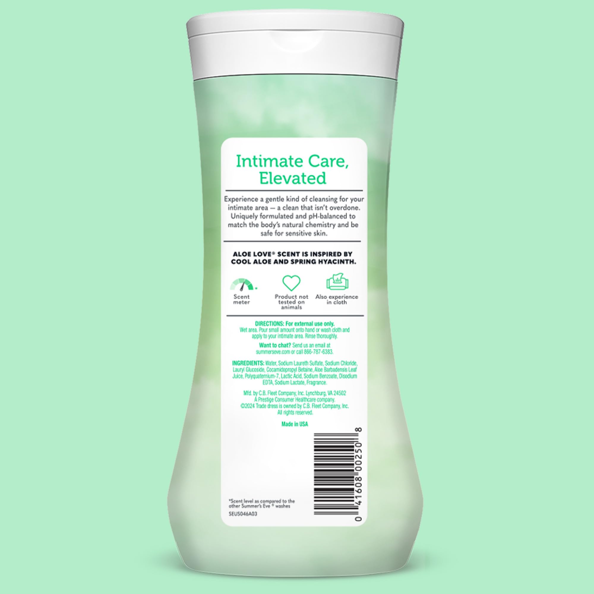 Summer’s Eve Aloe Love wash sensitive-skin friendly formula for daily care.