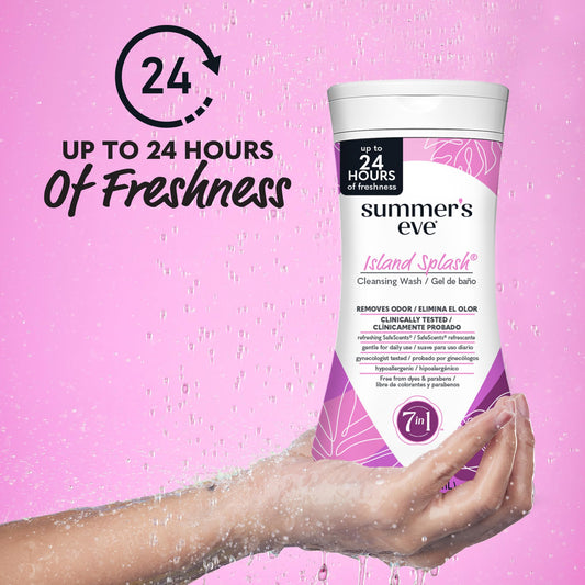 Summer's Eve Island Splash foaming lather for easy refreshing cleansing.
