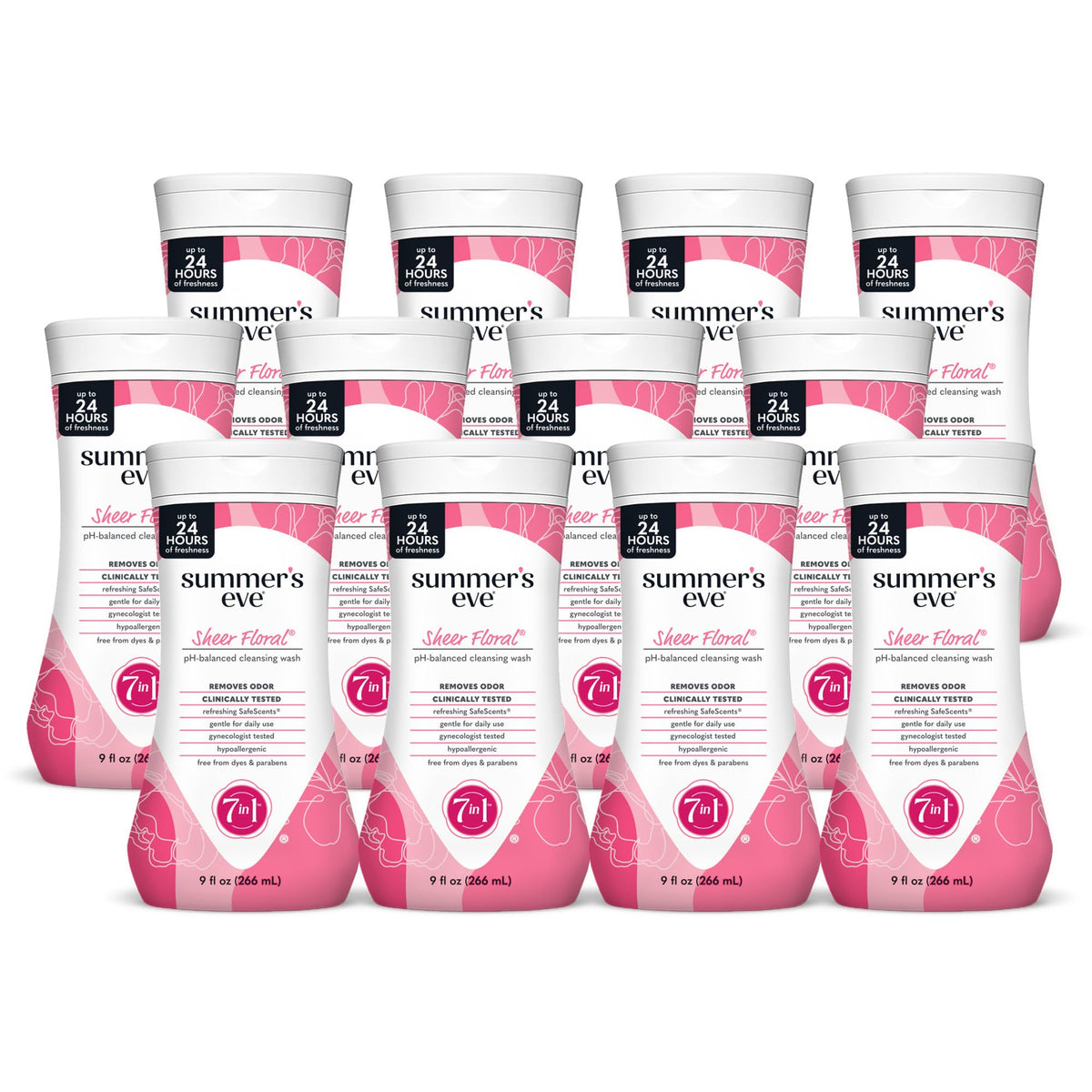 Summer’s Eve Sheer Floral body wash bottle for daily freshness.
