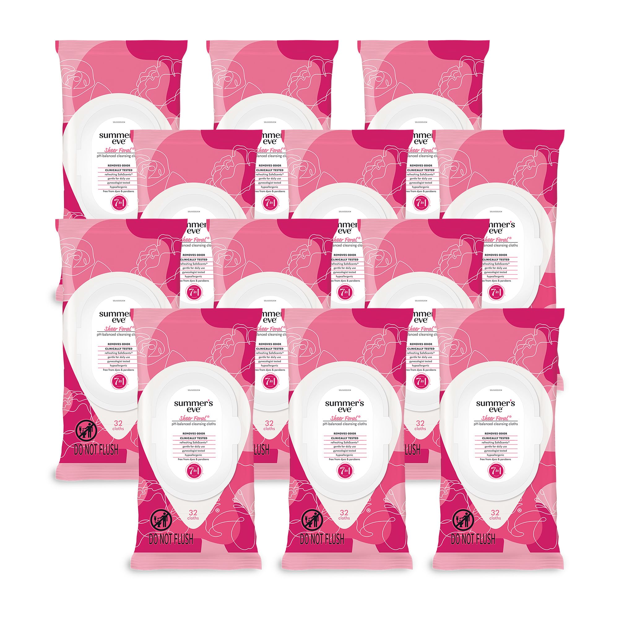 Summer's Eve Sheer Floral wipes in a 32-wipe pack for daily freshness