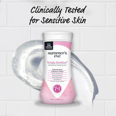 Summer's Eve Simply Sensitive daily use imagery emphasizes hypoallergenic, dye-free formula