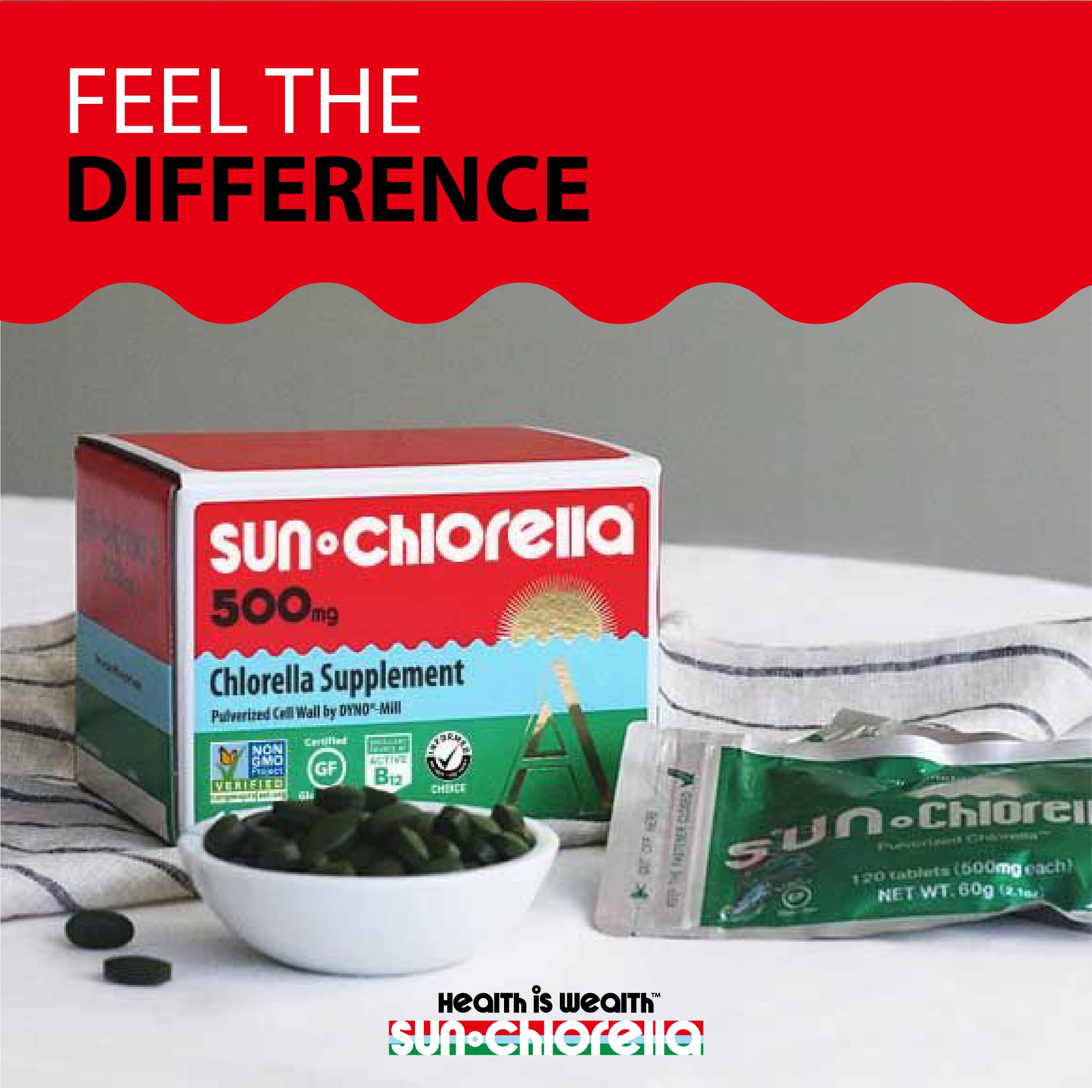 Sun Chlorella 500mg tablet energy and immune-friendly algae blend in convenient form