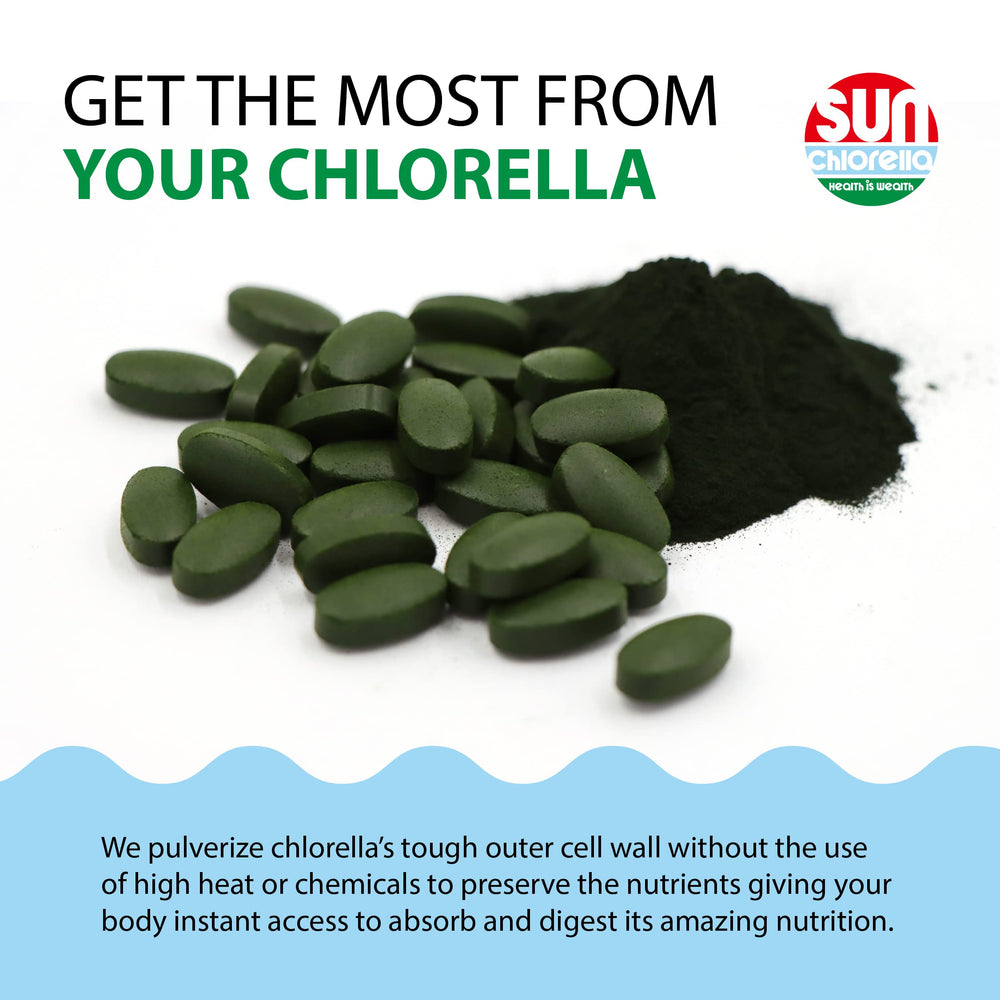 Sun Chlorella 500mg tablet pack open demonstrates on-the-go nutrition