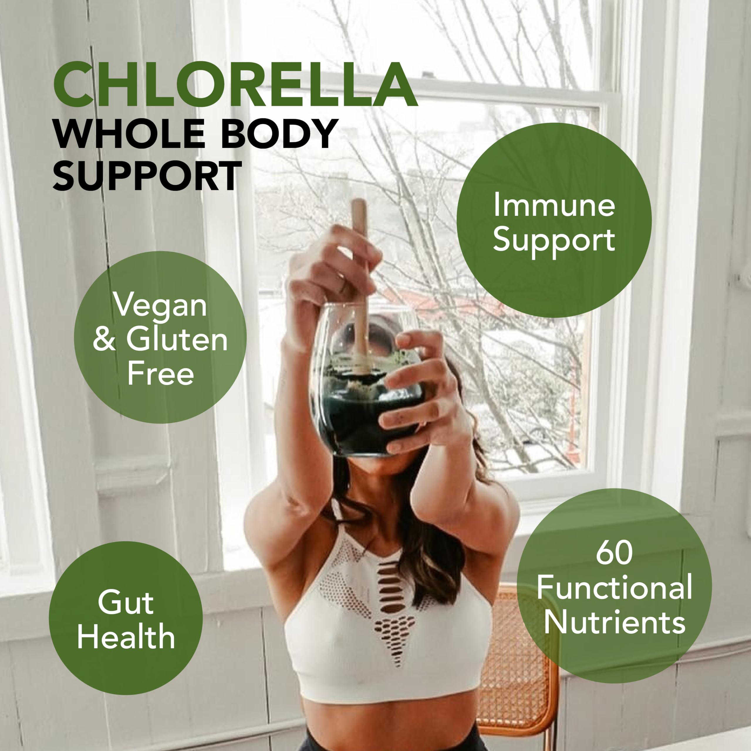 Sun Chlorella powder dissolving in water for quick greens and hydration