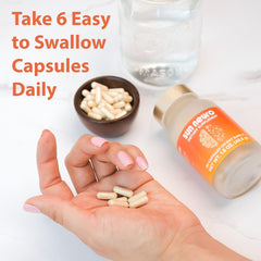 Serving suggestion featuring capsules on desk for a focused morning routine.