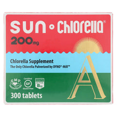 Sun Chlorella 200 mg tablets, front view, convenient vegan daily nutrition.