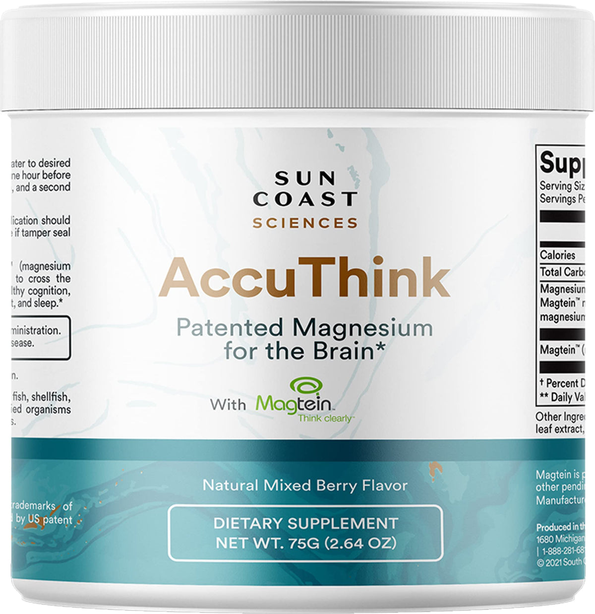 Sun Coast Sciences AccuThink bottle front promotes daily focus and brain support