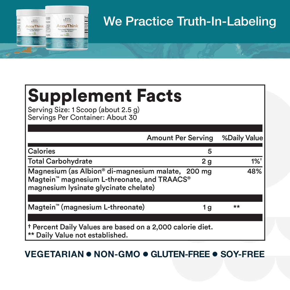 Sun Coast Sciences AccuThink ingredients magnesium-threonate vitamin C blend for brain health