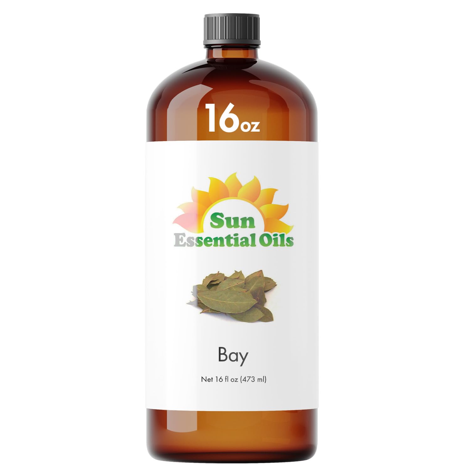 Sun Essential Oils bay essential oil bottle close-up for aromatherapy and diffuser blends.