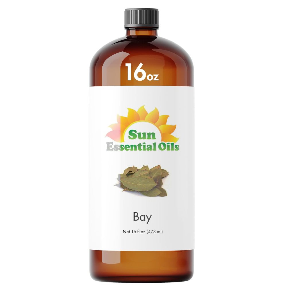 Sun Essential Oils bay essential oil bottle close-up for aromatherapy and diffuser blends.