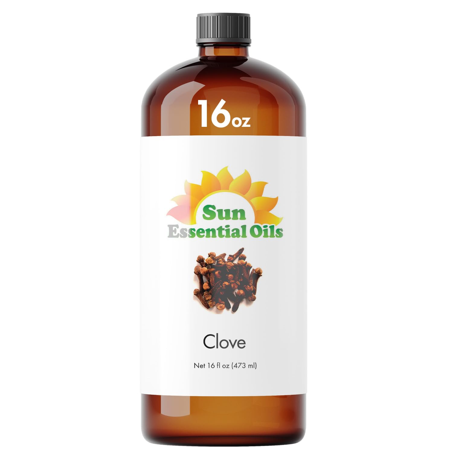 Sun Essential Oils clove oil bottle with dropper for easy diffusion and cozy spaces.