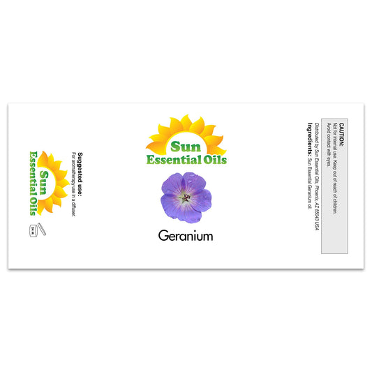 Sun Essential Oils geranium oil diffuser scene highlighting a calming aroma.