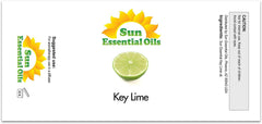 Sun Essential Oils Key Lime label closeup shows vibrant citrus notes.