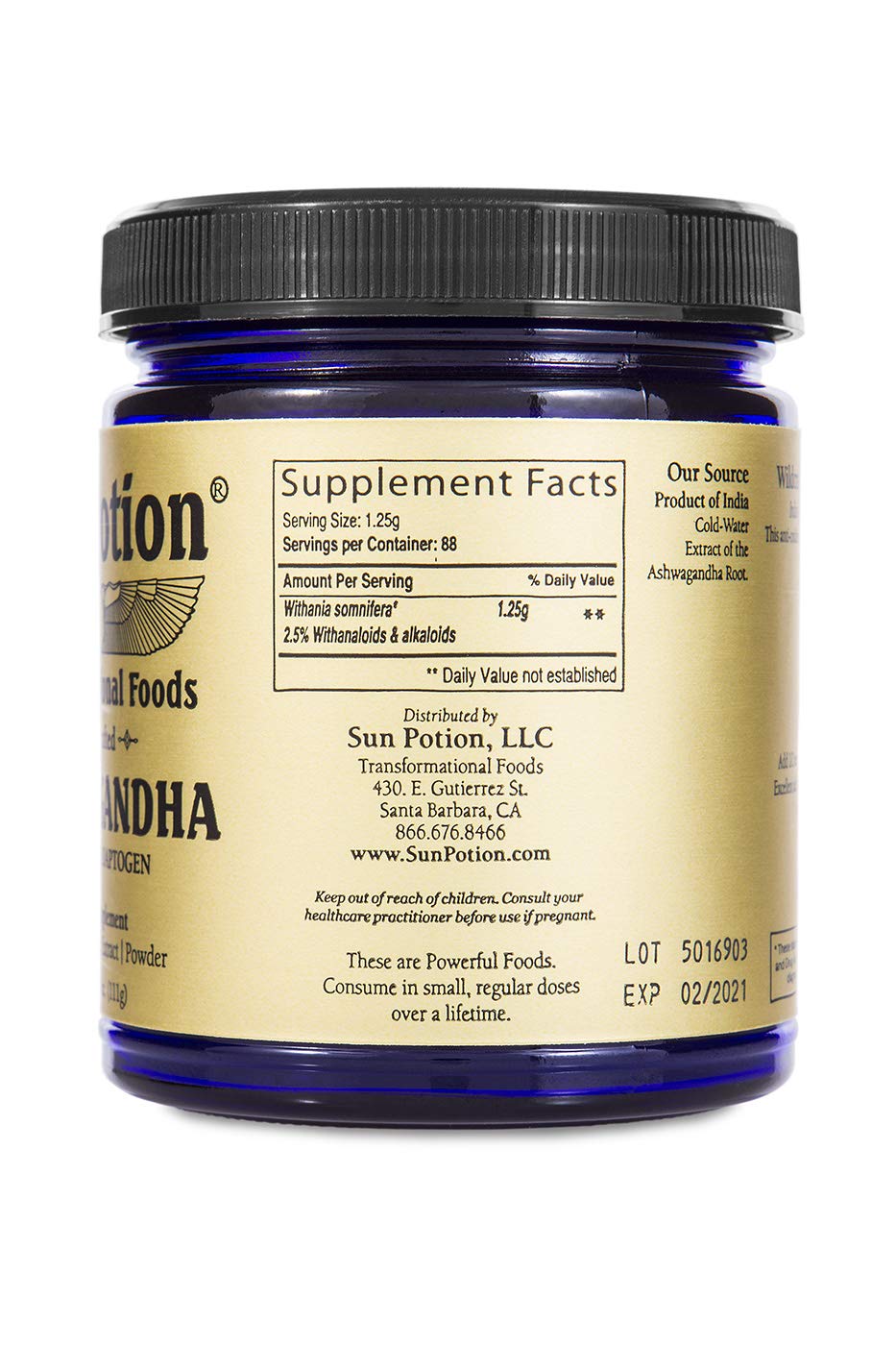 Sun Potion Ashwagandha powder texture closeup ideal for smoothies or hot drinks.