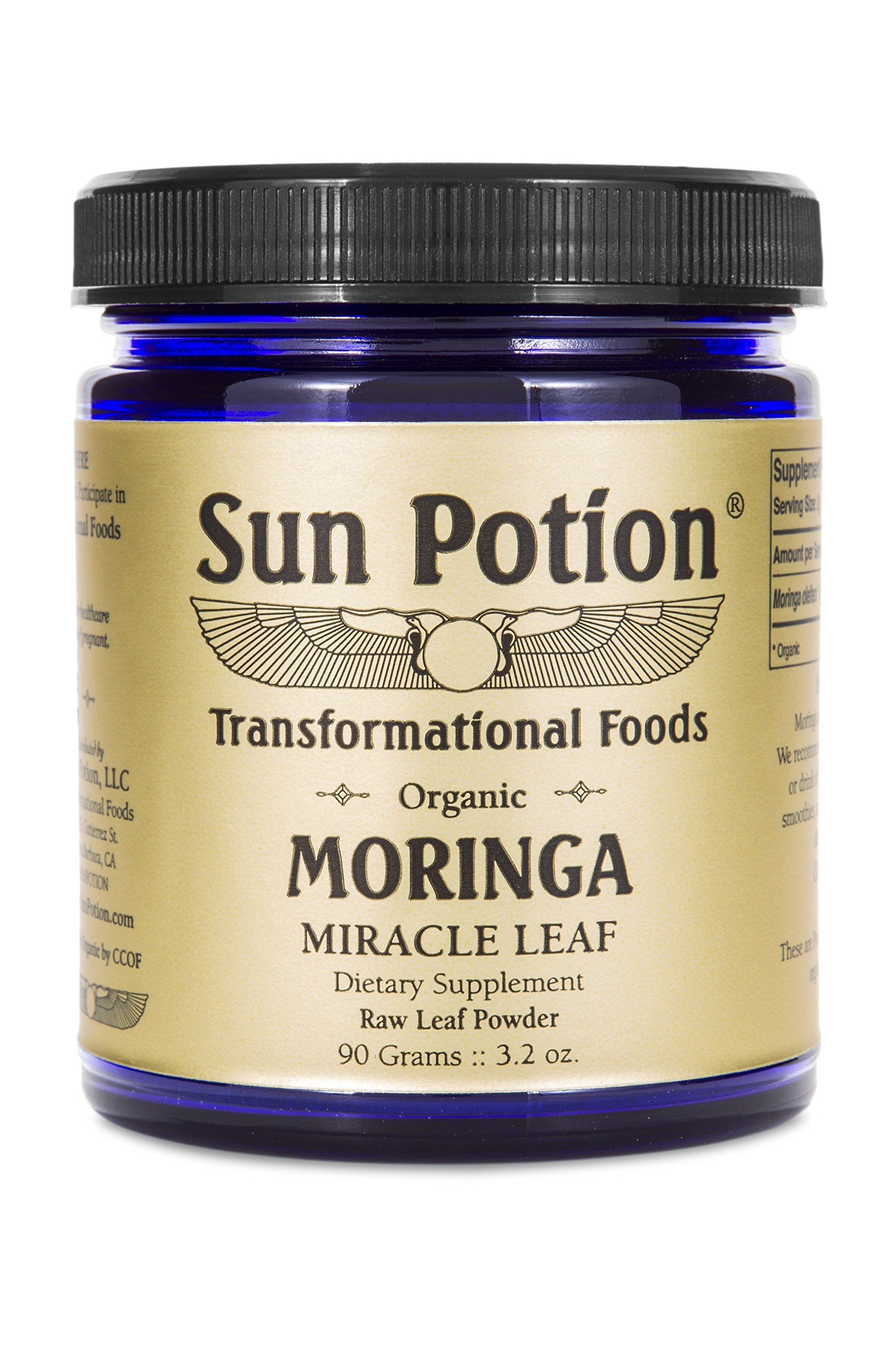 Sun Potion Moringa Leaf Powder jar front ready for smoothie greens