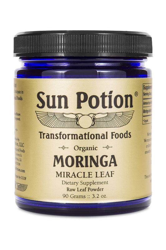 Sun Potion Moringa Leaf Powder jar front ready for smoothie greens