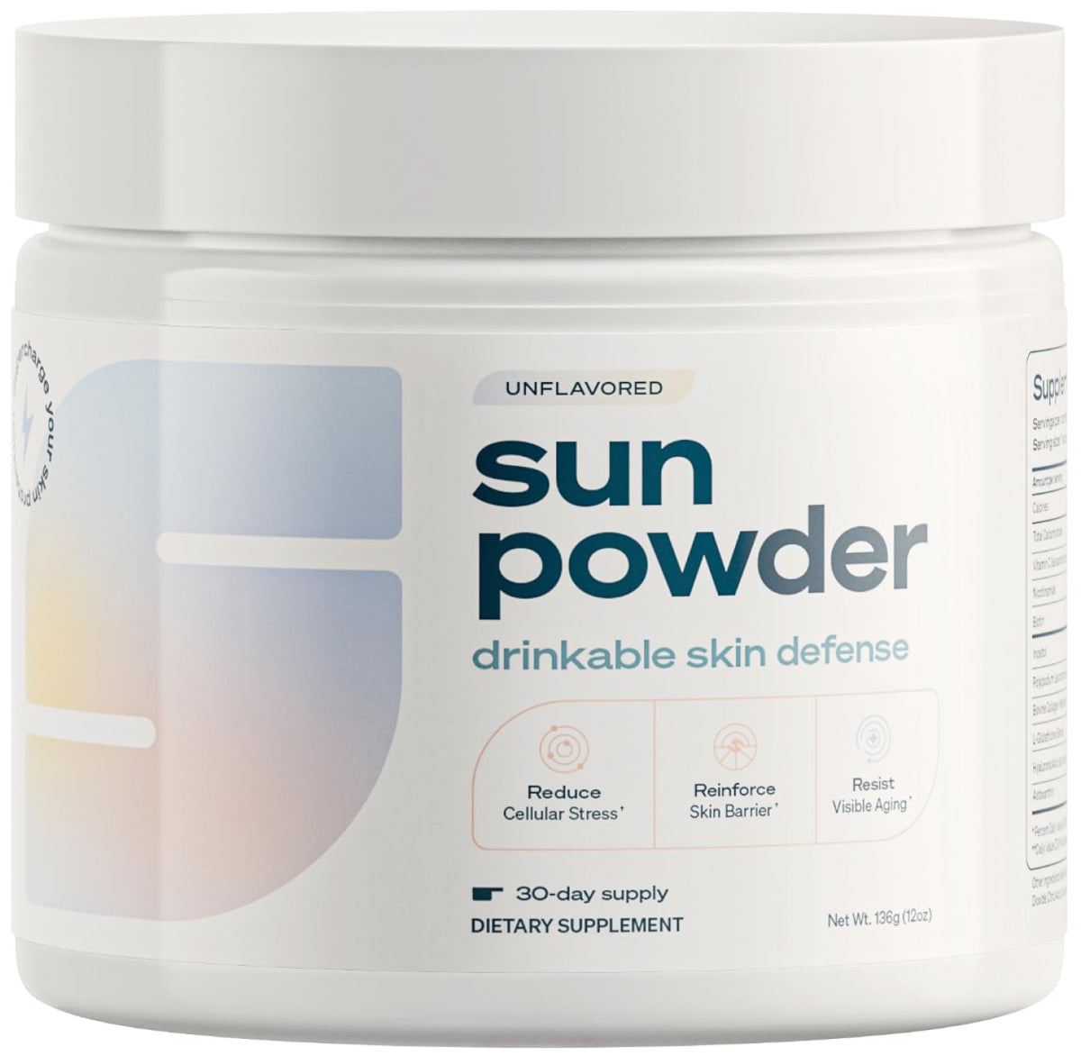 Sun Powder bottle on counter showing convenient drinkable skincare support