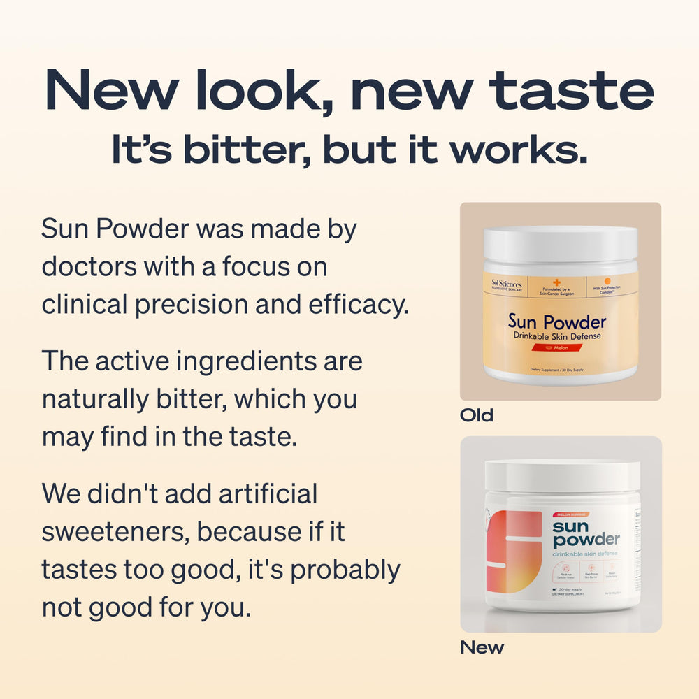 Sun Powder Melon tub closeup highlighting premium ingredients for skin vitality.