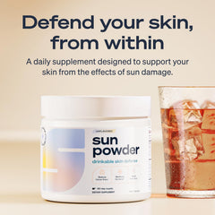 Sun Powder unflavored powder dissolving in liquid for a customizable routine