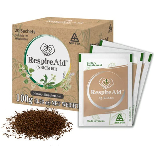 Sun Ten RespireAid tea steeping to support easy breathing with a soothing herbal blend.