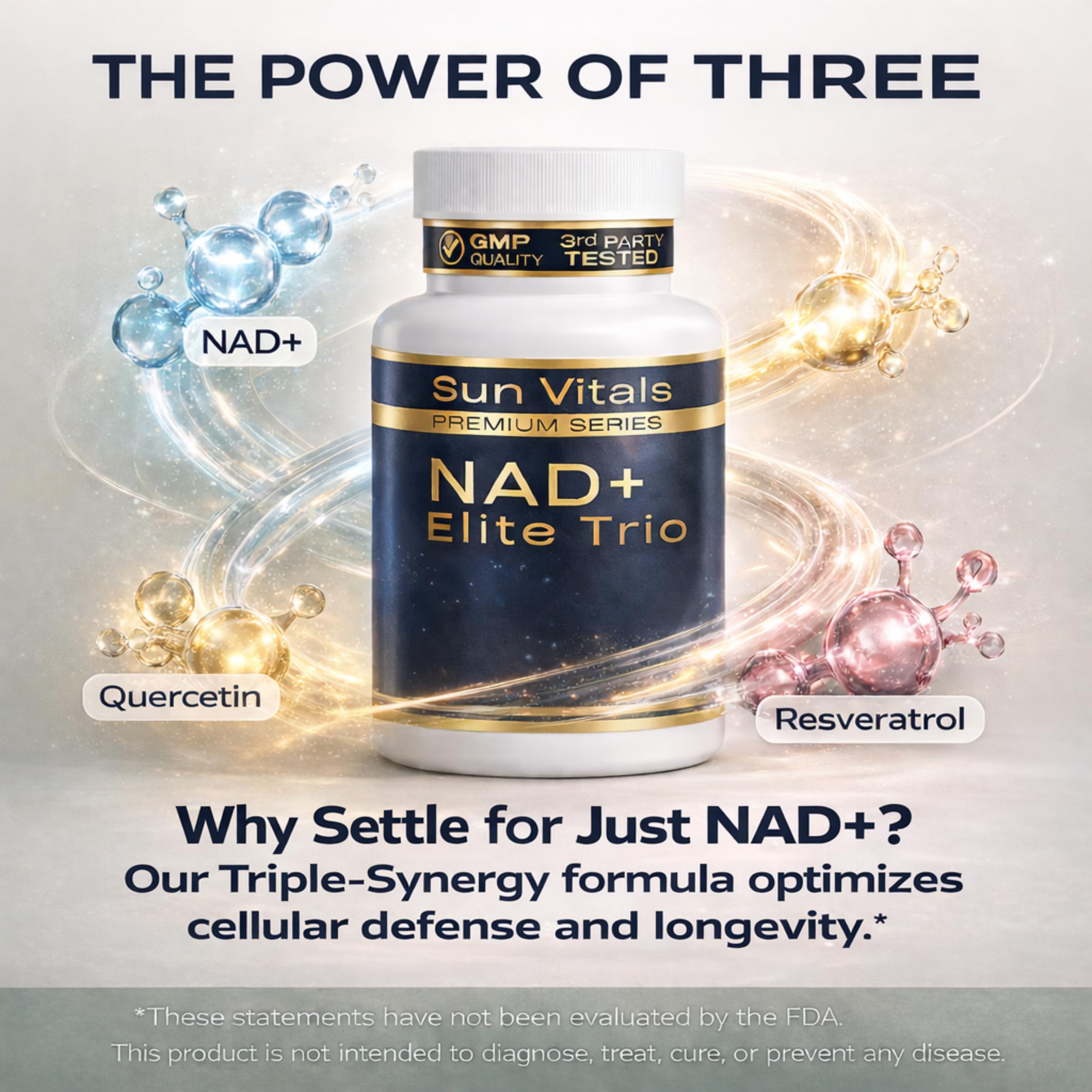 Sun Vitals NAD+ Plus ingredients label highlights NAD+ and polyphenols