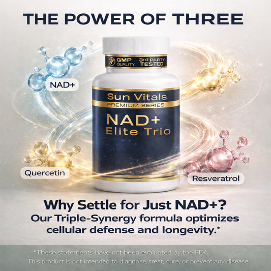 Sun Vitals NAD+ Plus ingredients label highlights NAD+ and polyphenols