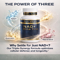 Sun Vitals NAD+ Plus ingredients label highlights NAD+ and polyphenols
