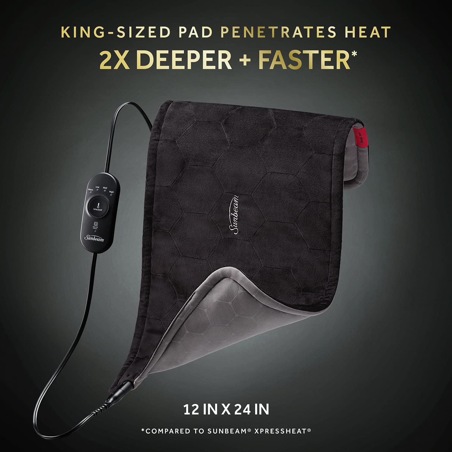 Sunbeam AdvancedHeat king-sized pad with four settings for customizable warmth.