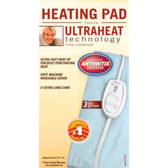 Sunbeam heating pad demonstrating 3 heat settings for customizable warmth.