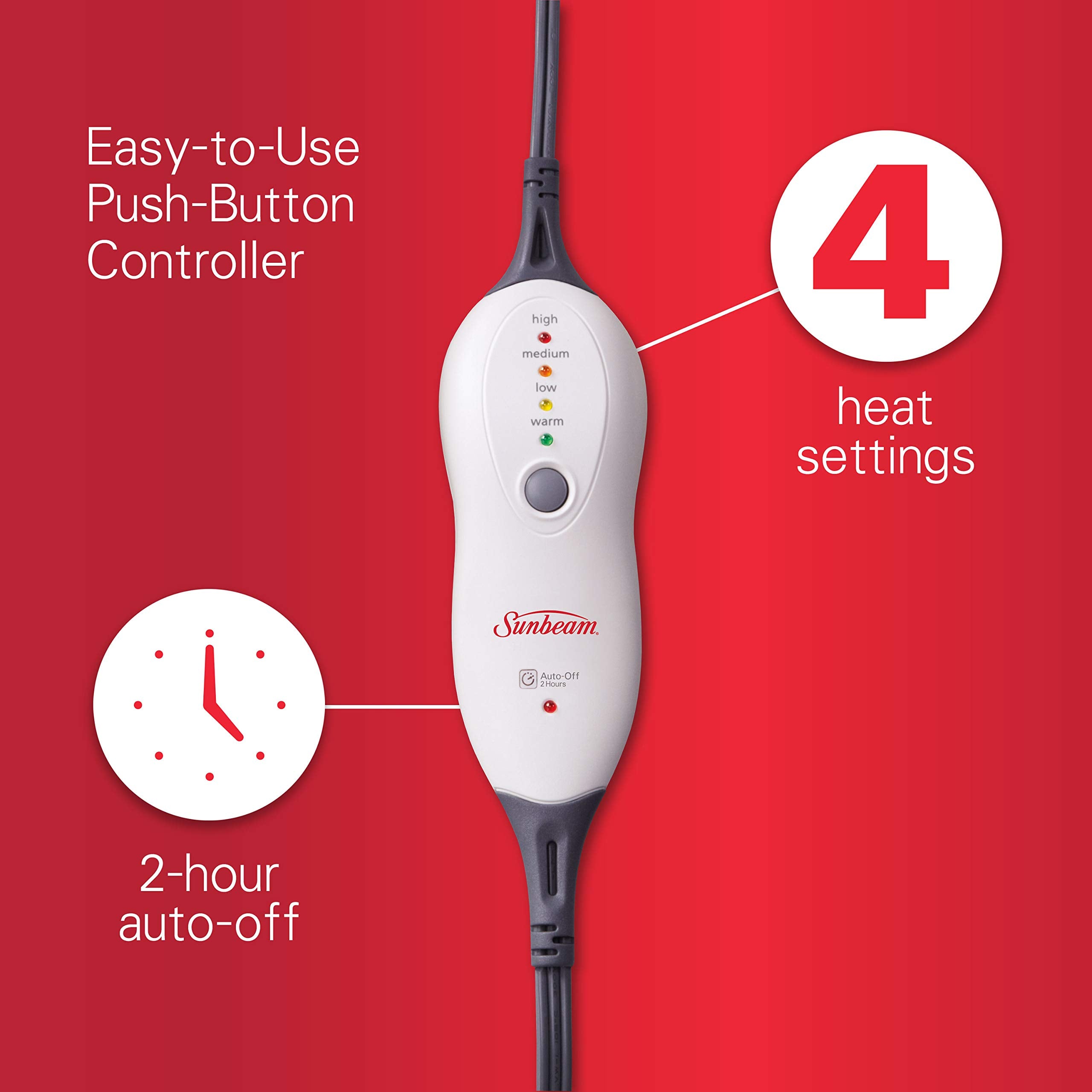 Sunbeam XXL controls with LED indicators for easy nighttime use.