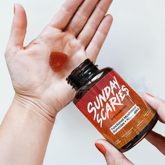 Sunday Scaries blood orange gummies showcase flavorful energy for long study sessions.