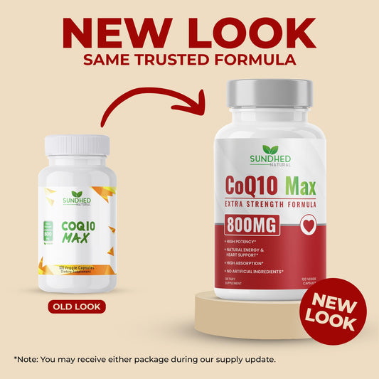 Sundhed Natural CoQ10 capsules pour for easy daily intake.