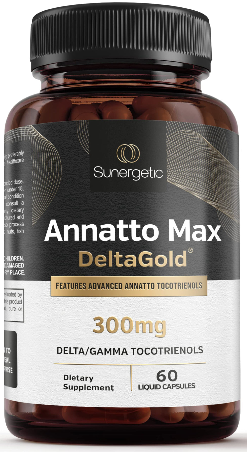 Sunergetic Premium Annatto Tocotrienols bottle with DeltaGold formulation for antioxidant support