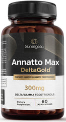 Sunergetic Premium Annatto Tocotrienols bottle with DeltaGold formulation for antioxidant support