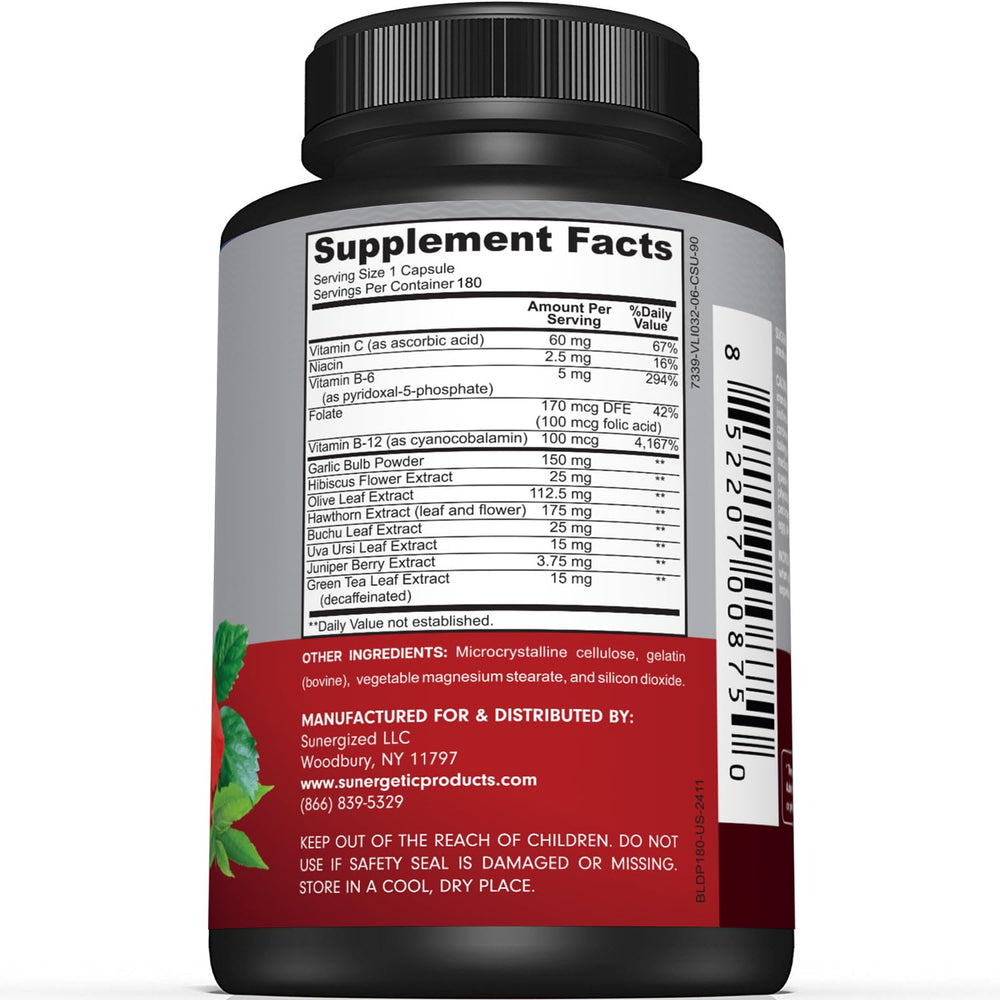 Sunergetic Premium Blood Pressure pour capsules illustrating easy daily intake.