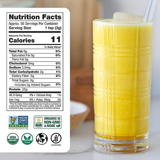 Sunfood Golden Milk Super Blend spice powder closeup showing turmeric and ginger