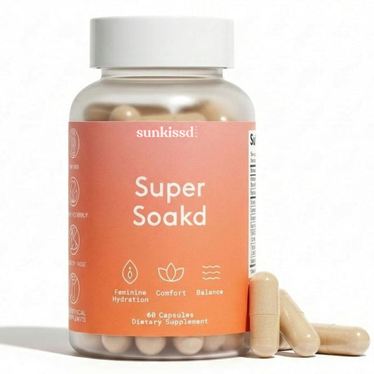 Sunkissd Super Soakd bottle packaging highlights the 3-in-1 formula for intimate wellness