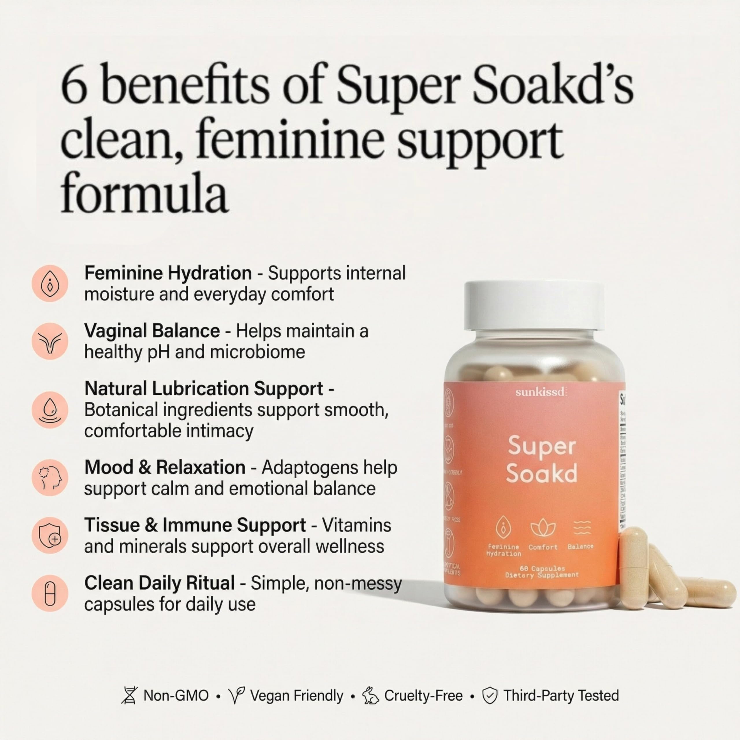 Sunkissd Super Soakd capsules closeup emphasizes convenient two-capsule daily dose