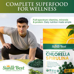 Sunlit Best Green Organics dispensing scene highlights quick swallowing and digestive-friendly format.