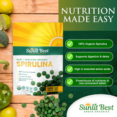 Sunlit Best Organic Spirulina tablet chlorophyll-rich formula supports detox-friendly nutrition