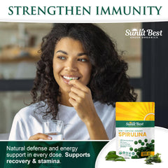 Sunlit Best Spirulina tablet digestive health emphasis in a clean, easy-to-swallow form