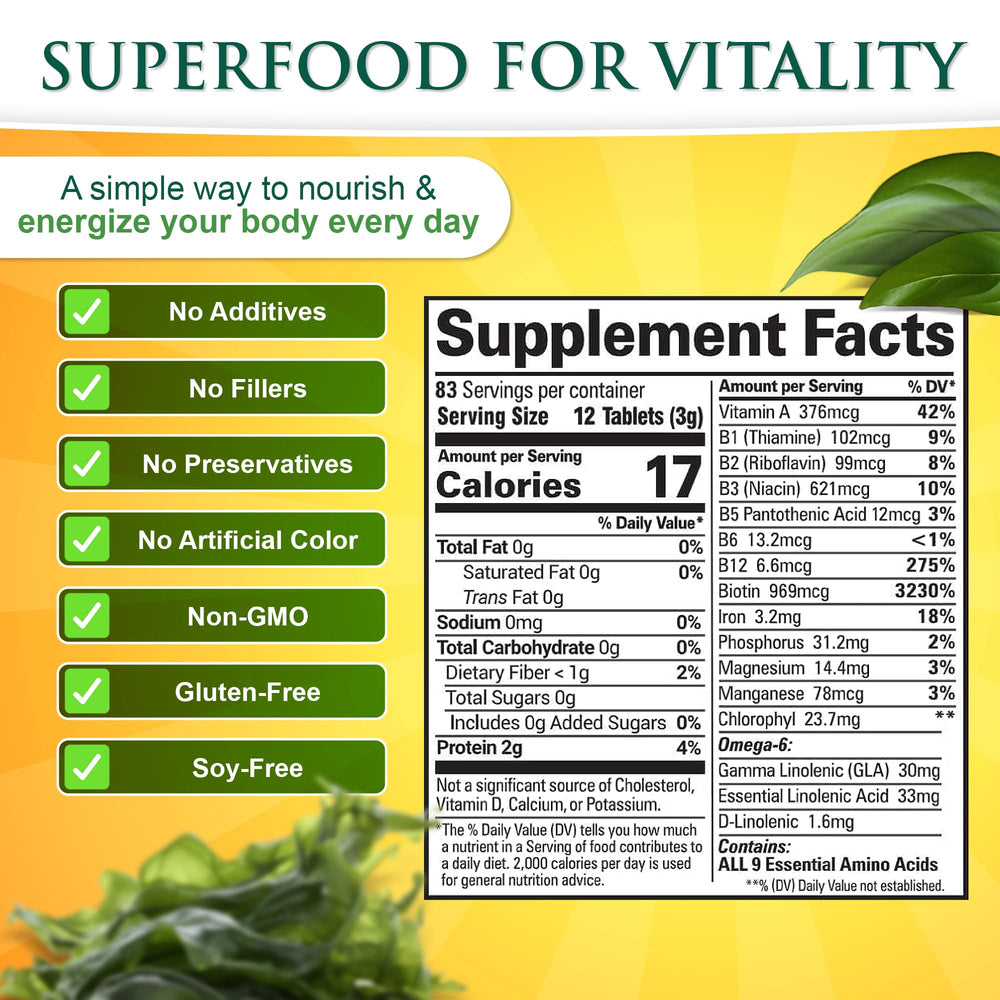 Sunlit Best Spirulina tablet immune-support focus with vibrant green color