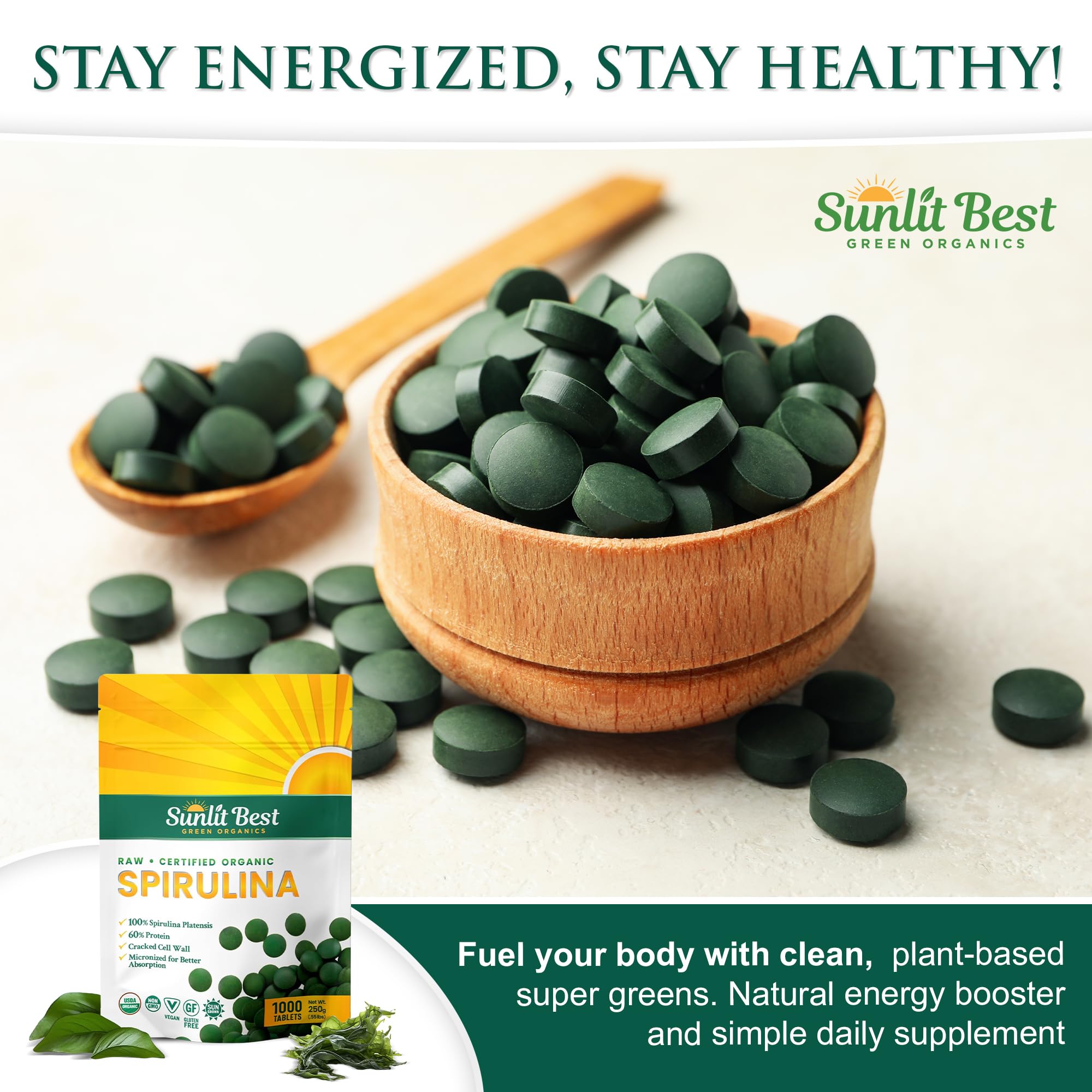 Sunlit Best Spirulina tablet micronized for faster absorption and quicker uptake